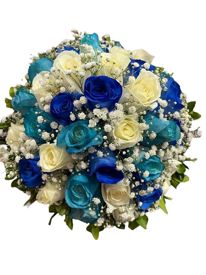 Buquê de Noiva Amor Eterno Detalhes Azuis - Pequeno