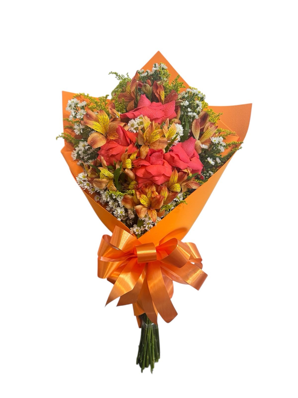 Braçadinha de 04 Rosas Laranjas (Mine Buquê)