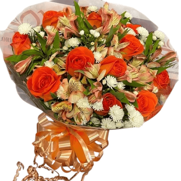 Buquê composto de 12 rosas nacionais laranja
