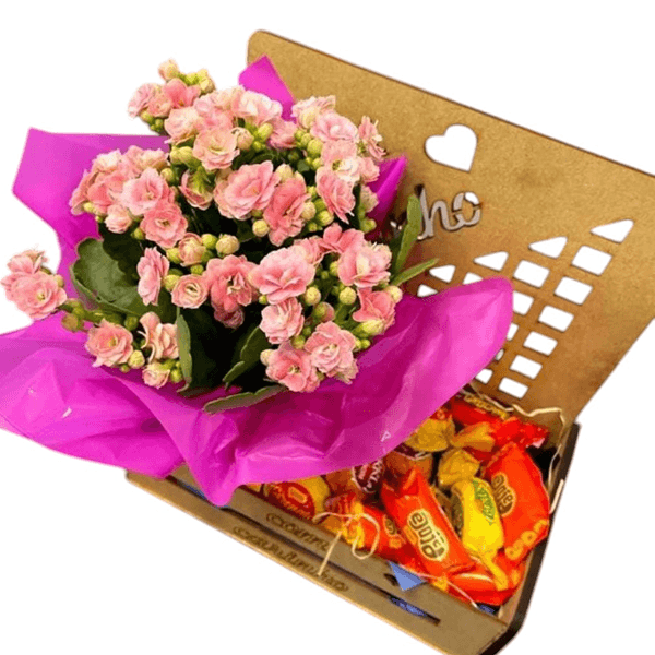 Cesta chocolates e flores