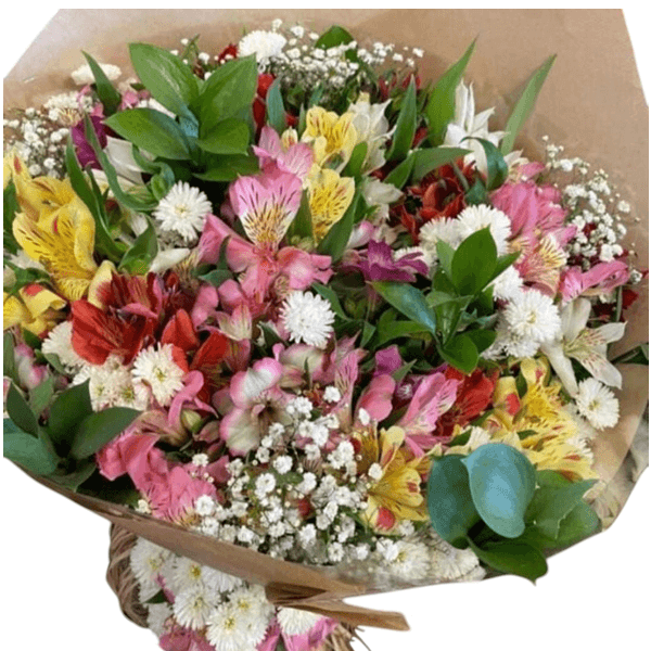 Buquê especial de alstroemeria coloridas embalagem rústico